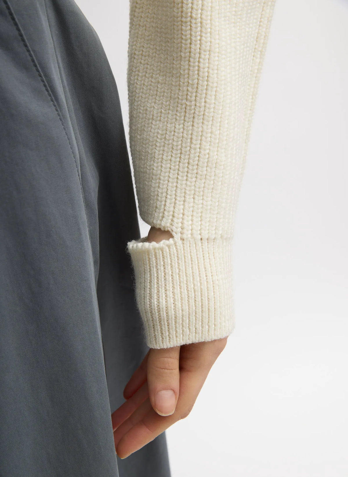 Cardigan Stitch Wool Shrunken Crewneck Pullover