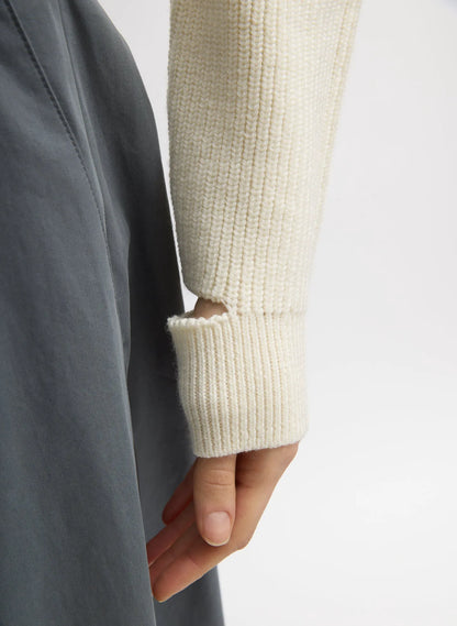 Cardigan Stitch Wool Shrunken Crewneck Pullover