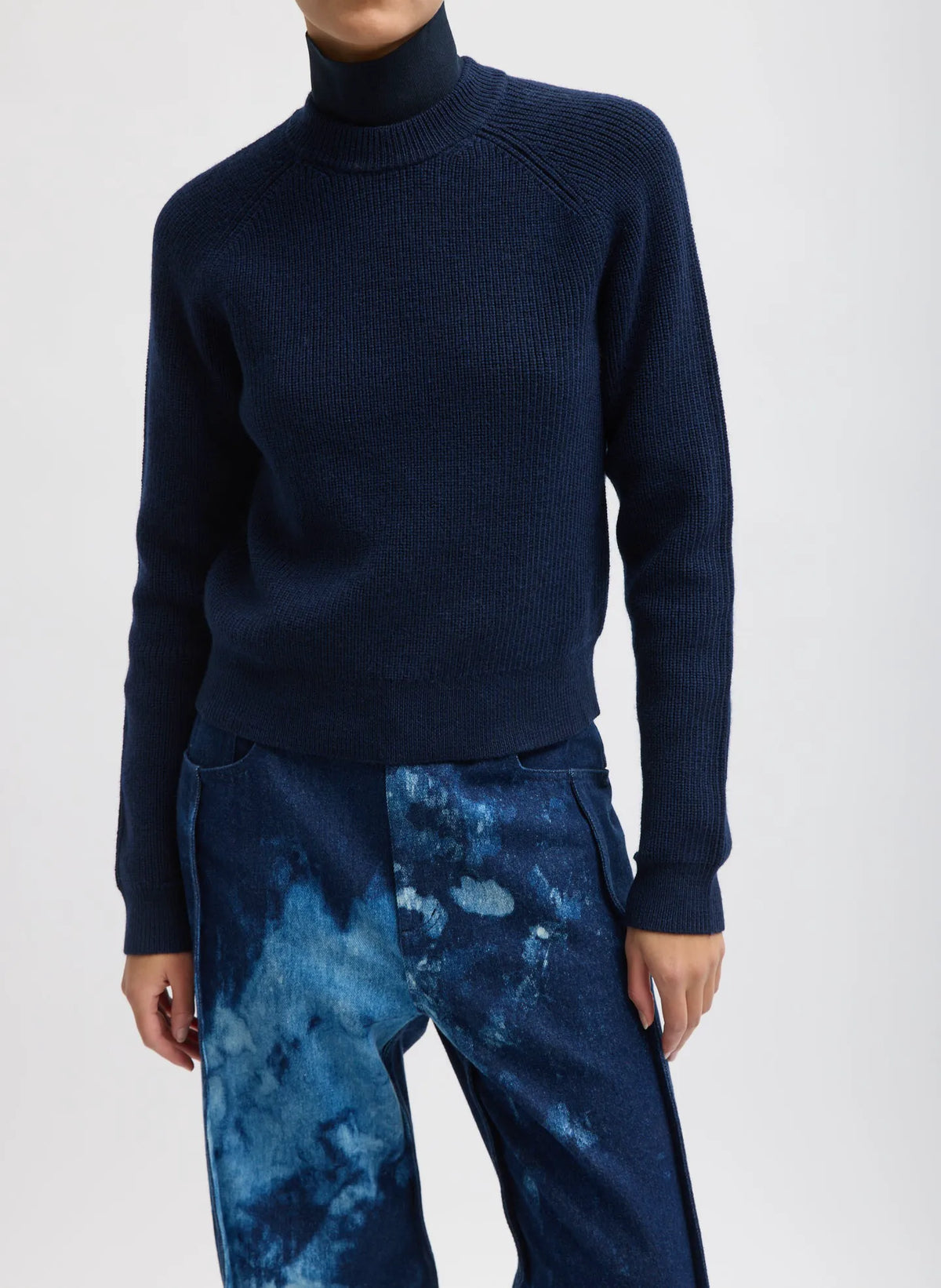 Cardigan Stitch Wool Shrunken Crewneck Pullover