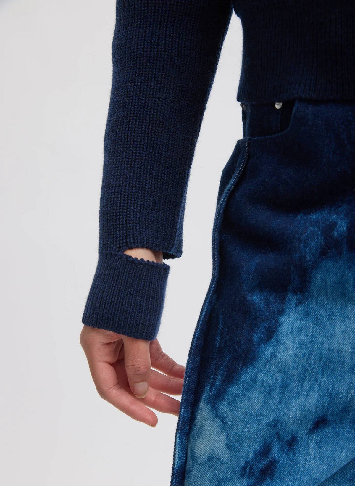 Cardigan Stitch Wool Shrunken Crewneck Pullover