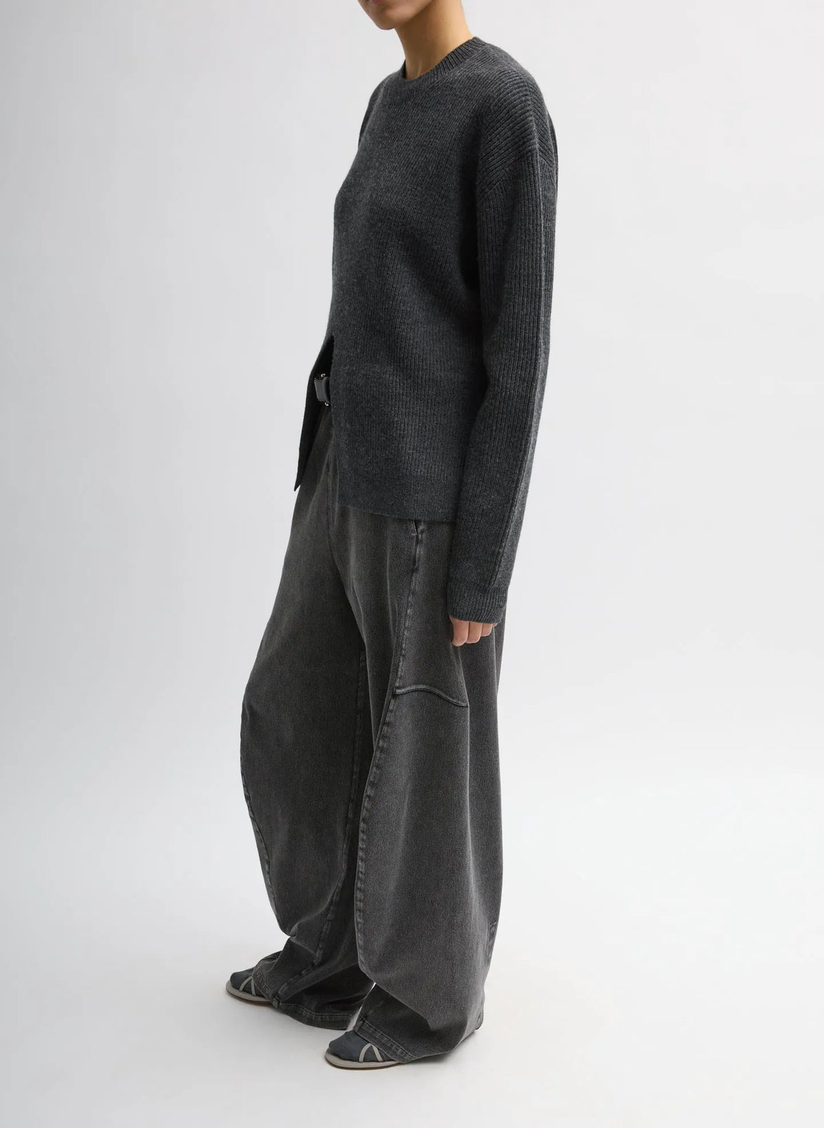 Cardigan Stitch Split Front Crewneck Easy Pullover