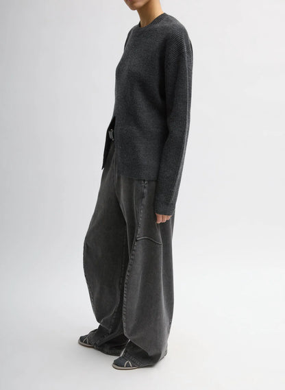 Cardigan Stitch Split Front Crewneck Easy Pullover