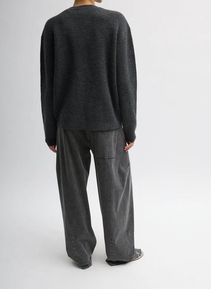 Cardigan Stitch Split Front Crewneck Easy Pullover