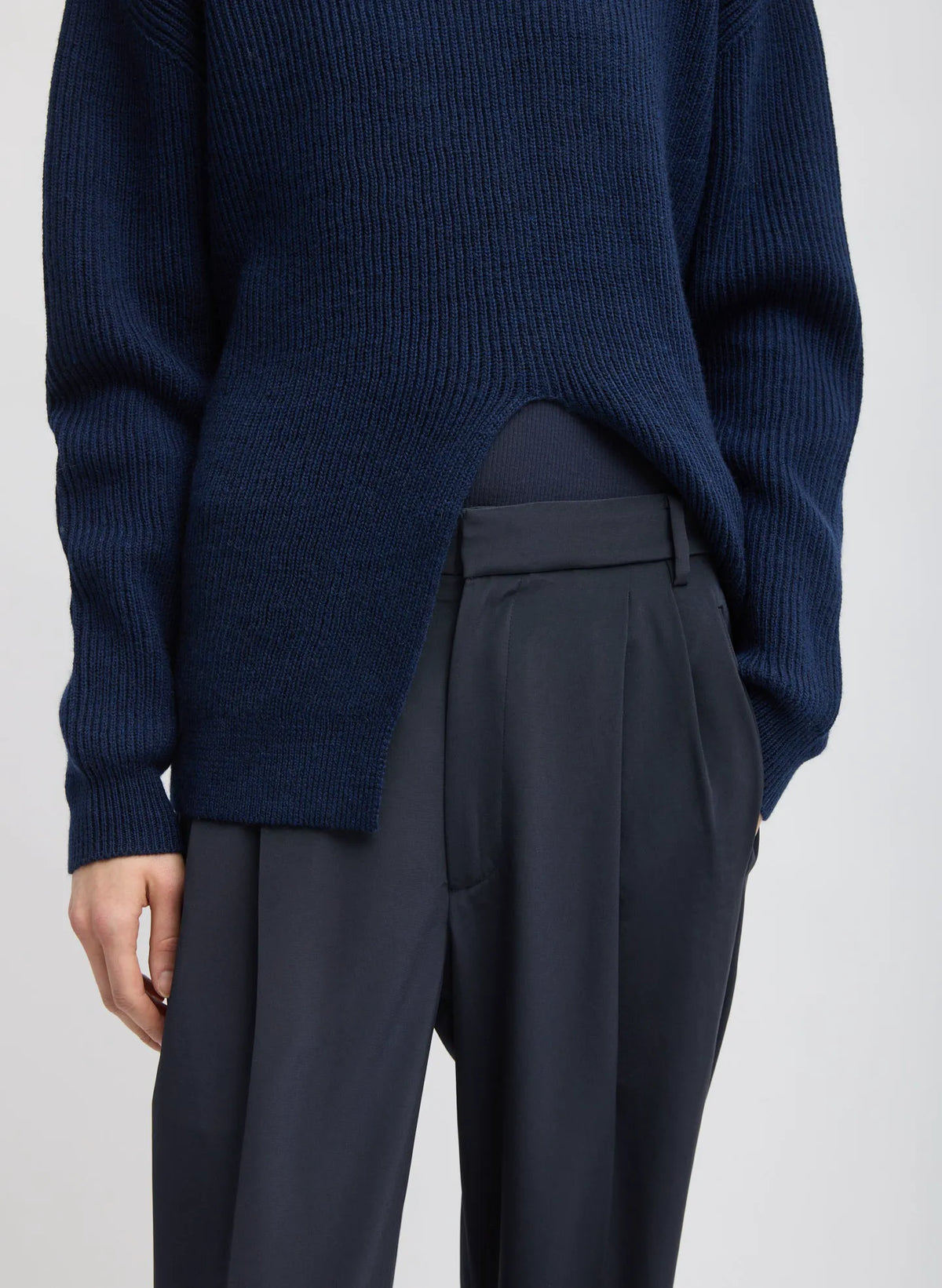 Cardigan Stitch Split Front Crewneck Easy Pullover
