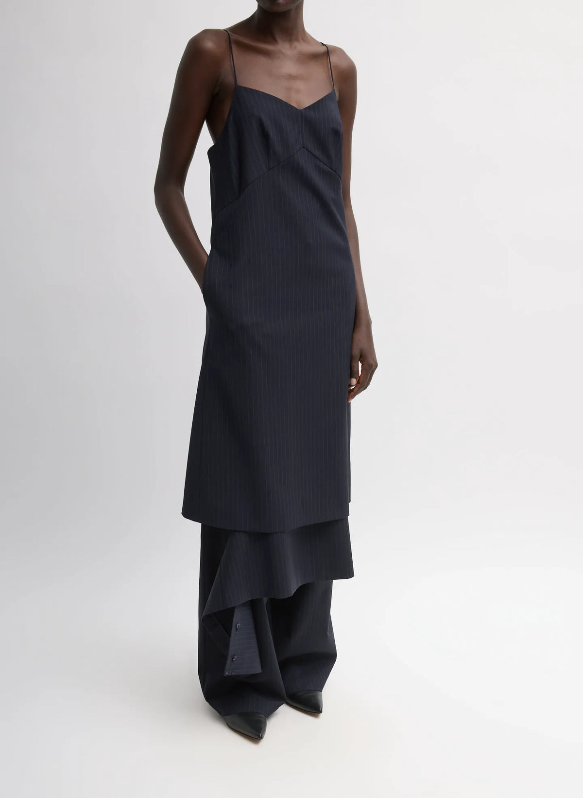 Mier Pinstripe Convertible Slip Dress