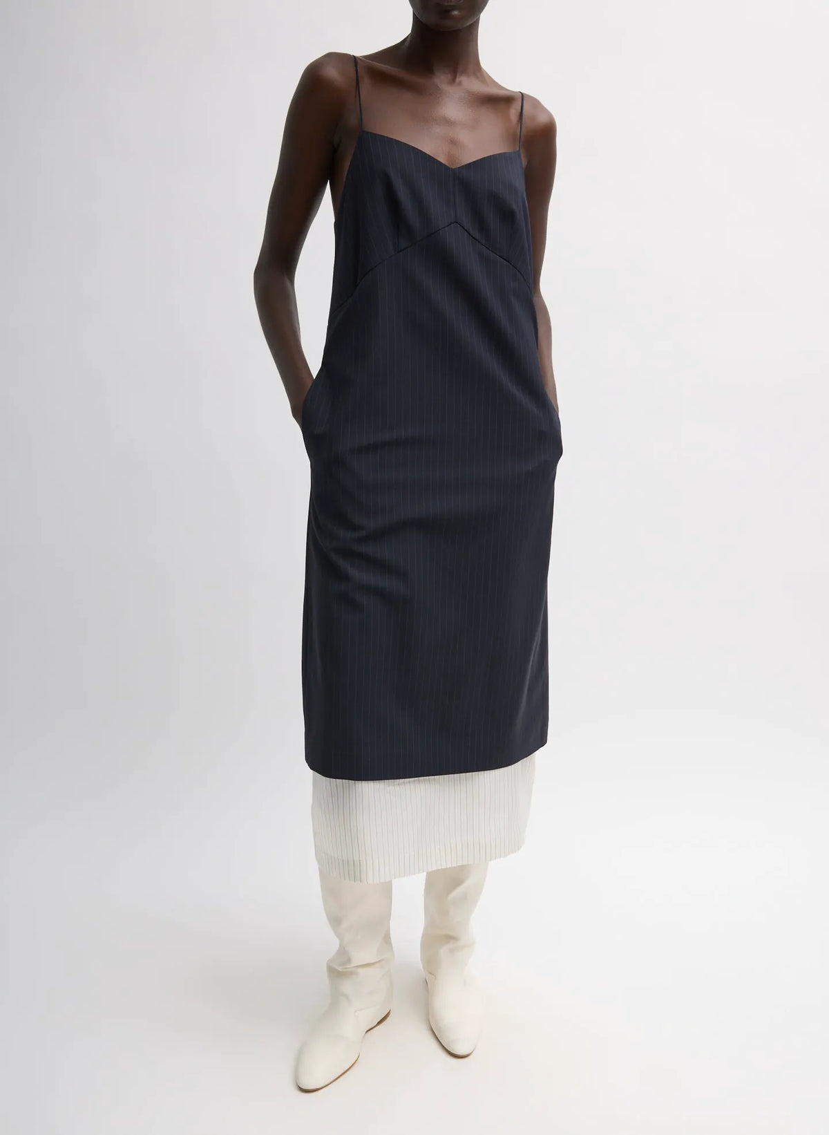 Mier Pinstripe Convertible Slip Dress