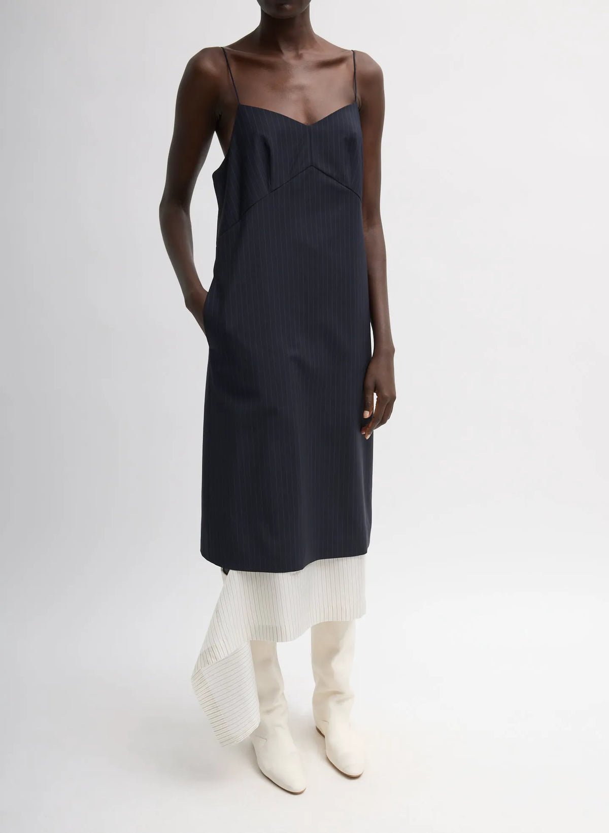 Mier Pinstripe Convertible Slip Dress