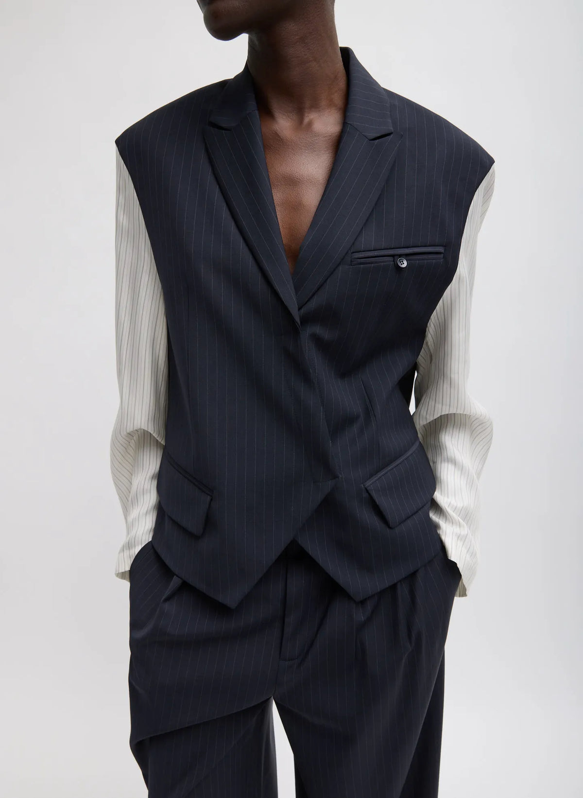 Mier Pinstripe Blazer With Combo Sleeves
