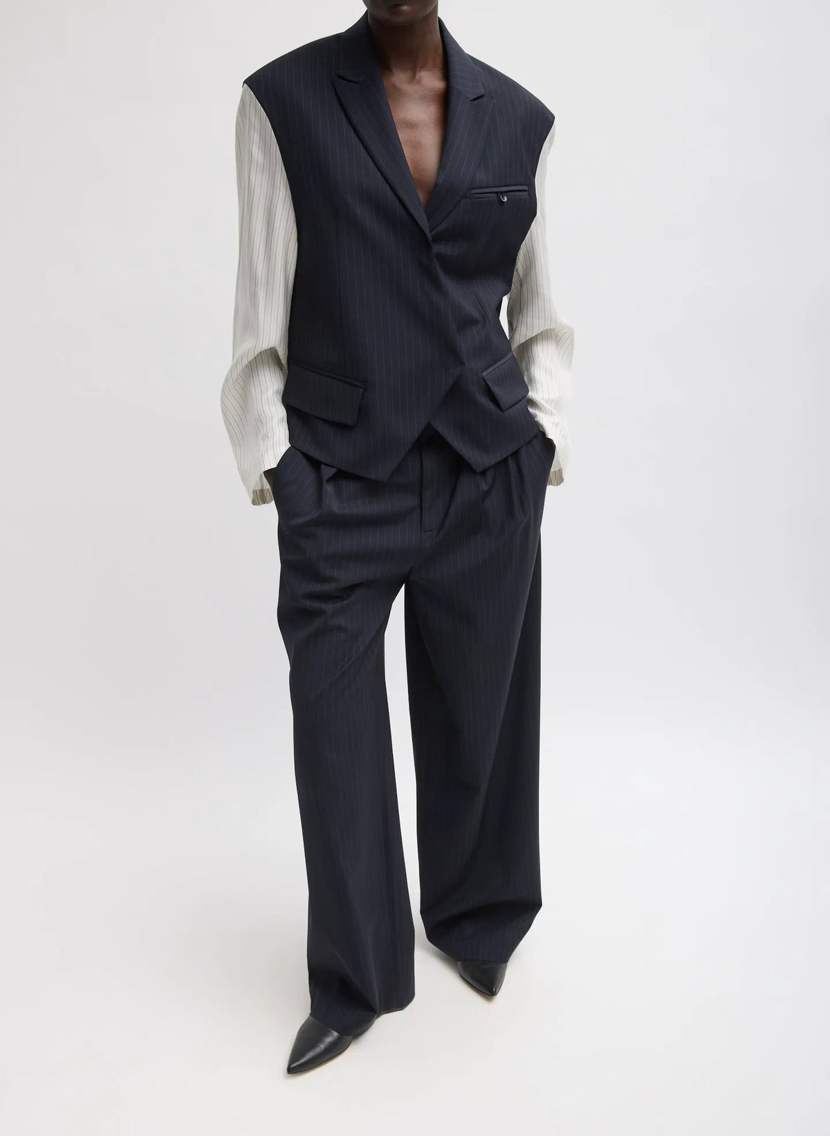 Mier Pinstripe Blazer With Combo Sleeves