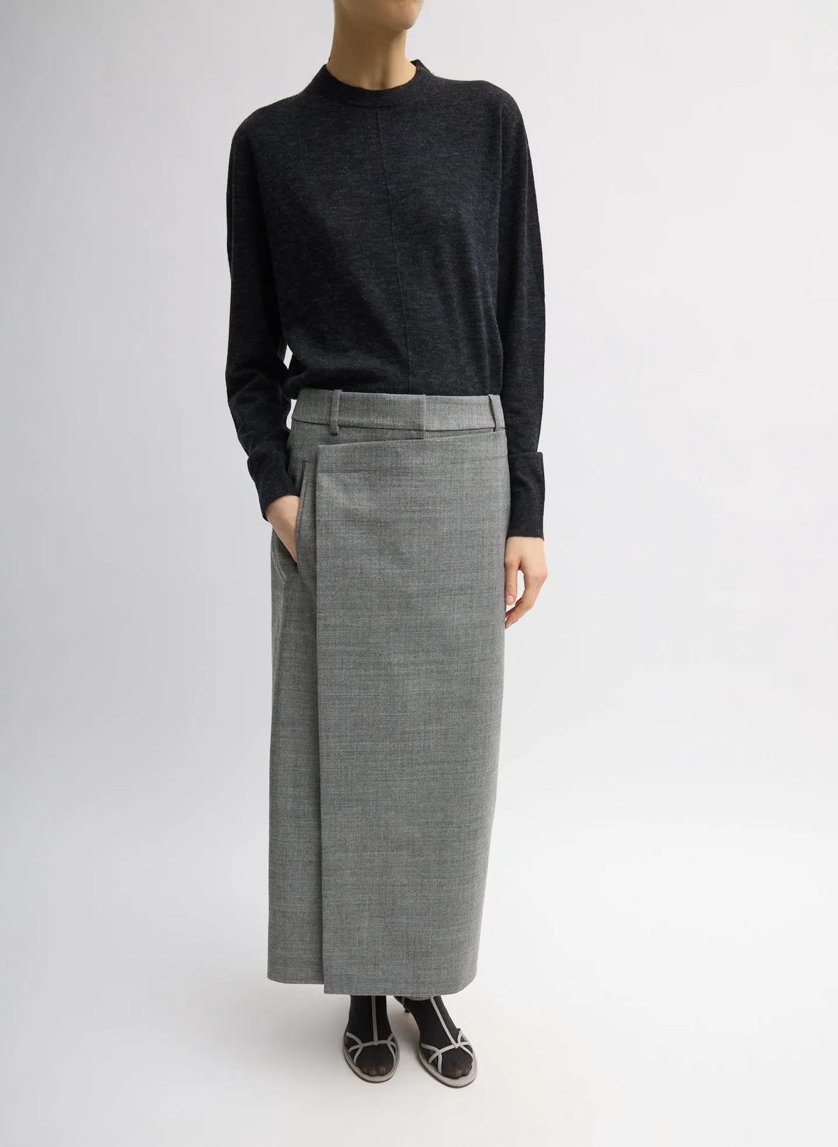 Techy Bonded Wool Wrap Maxi Skirt