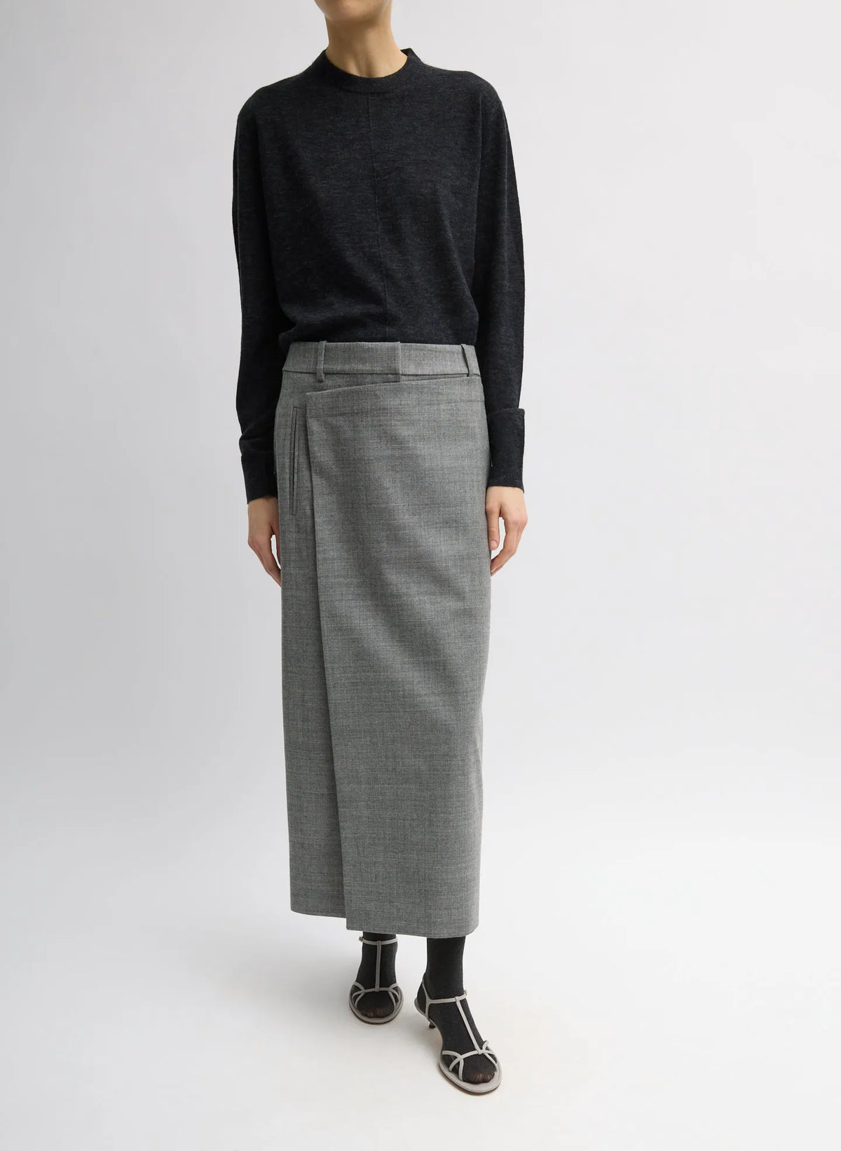 Techy Bonded Wool Wrap Maxi Skirt