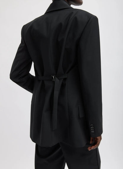 Recycled Tropical Wool Blazer With Back Belt