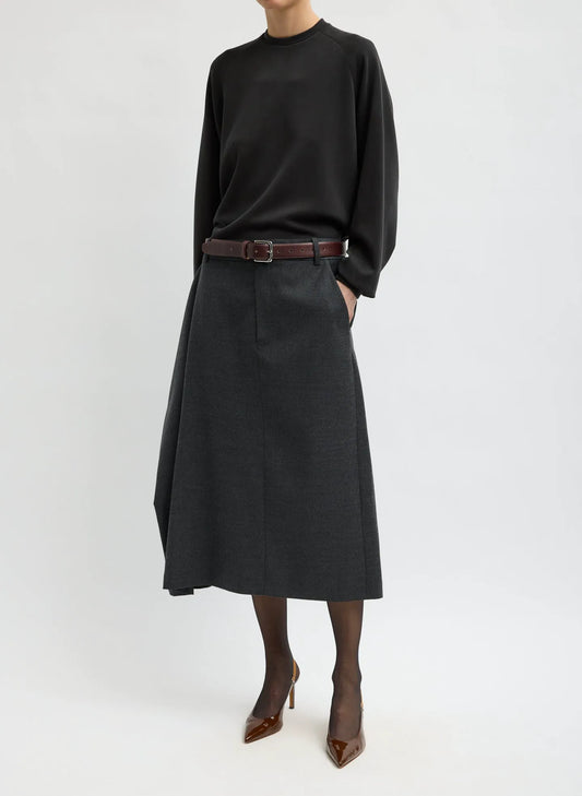 Cozy Flannel Midi Trouser Skirt with Side Drape