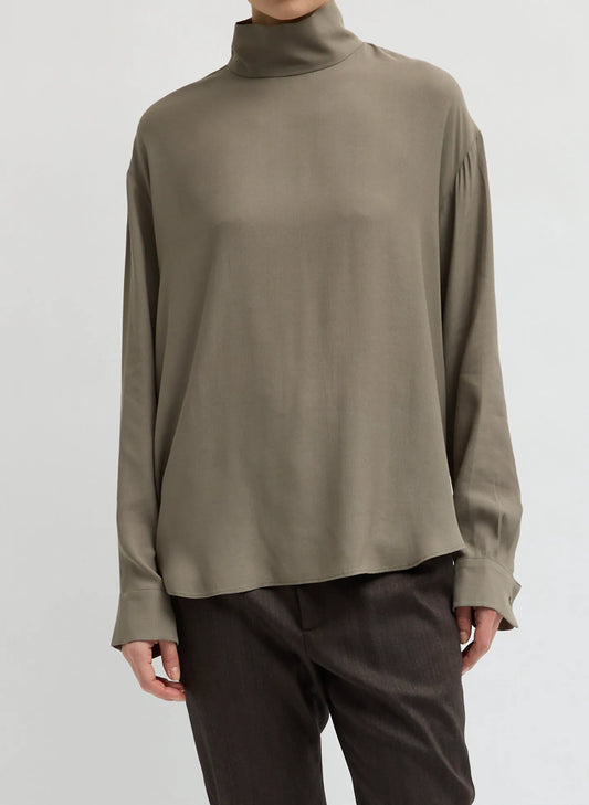 Feather Weight Eco Crepe Funnel Neck Shirt
