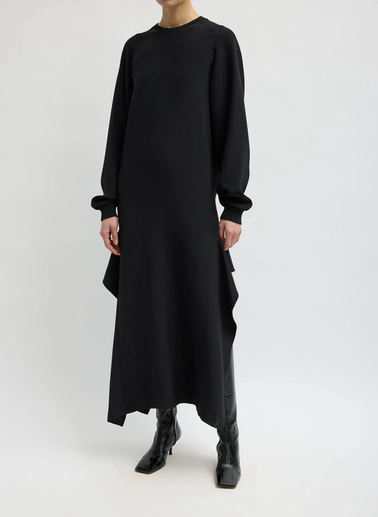 4-Ply Silk Long Sleeve Dress with Ruffle Detail