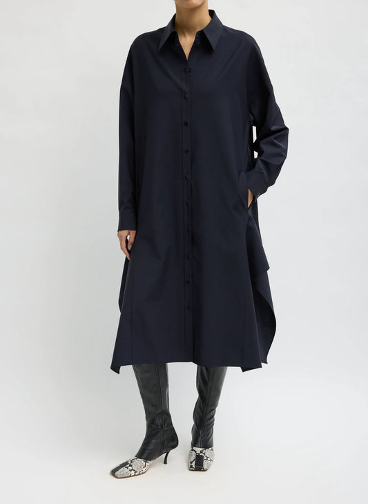 Tropical Wool Shirtdress with Side Drape