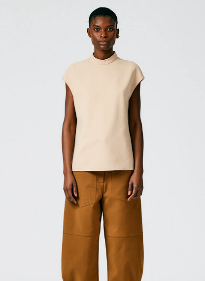 Structured Crepe Mock Neck Sleeveless Top