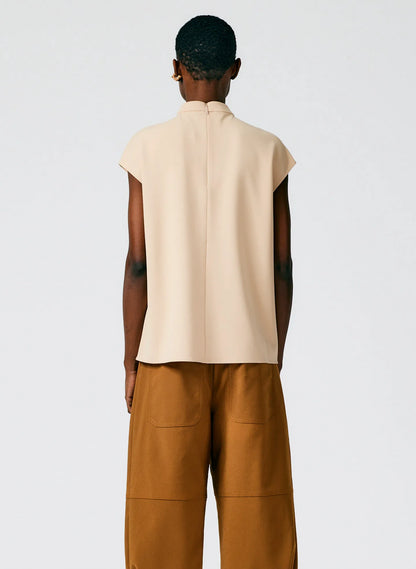 Structured Crepe Mock Neck Sleeveless Top