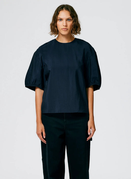 Viscose Plainweave Balloon Sleeve Crewneck Top