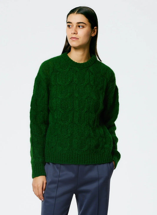 Soft Mohair Cable Crewneck Easy Pullover