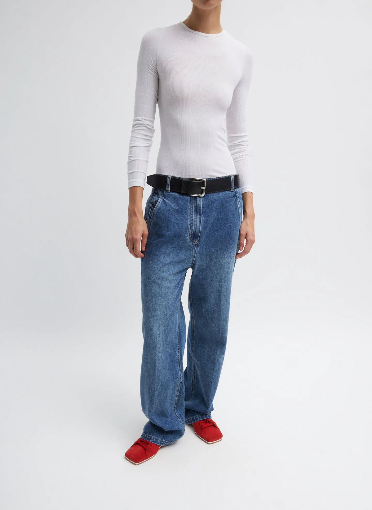 Circular Ribbed Crewneck Pullover T-Shirt