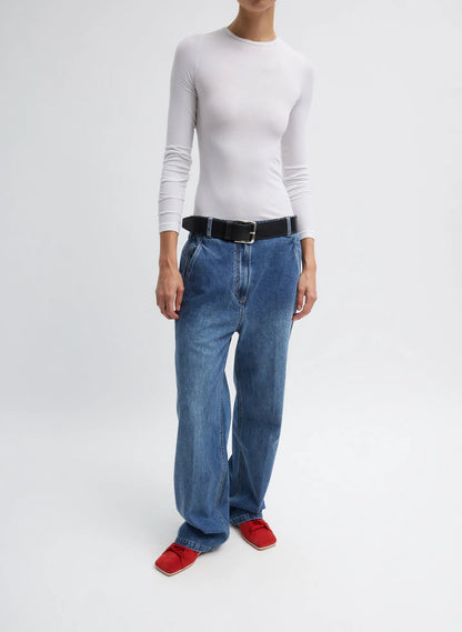 Circular Ribbed Crewneck Pullover T-Shirt
