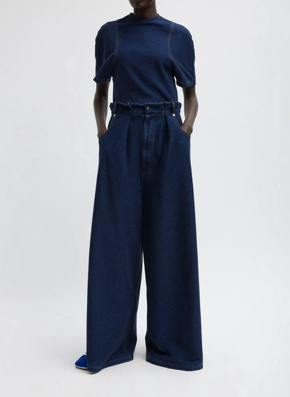 Indigo Barre Denim Knit Walker Wide Leg Jean
