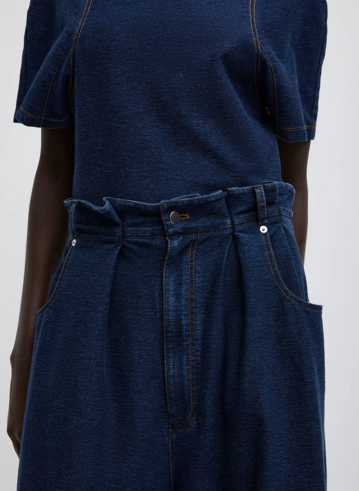 Indigo Barre Denim Knit Walker Wide Leg Jean