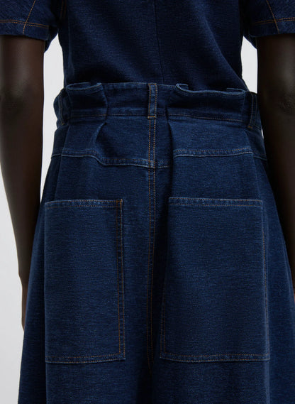 Indigo Barre Denim Knit Walker Wide Leg Jean