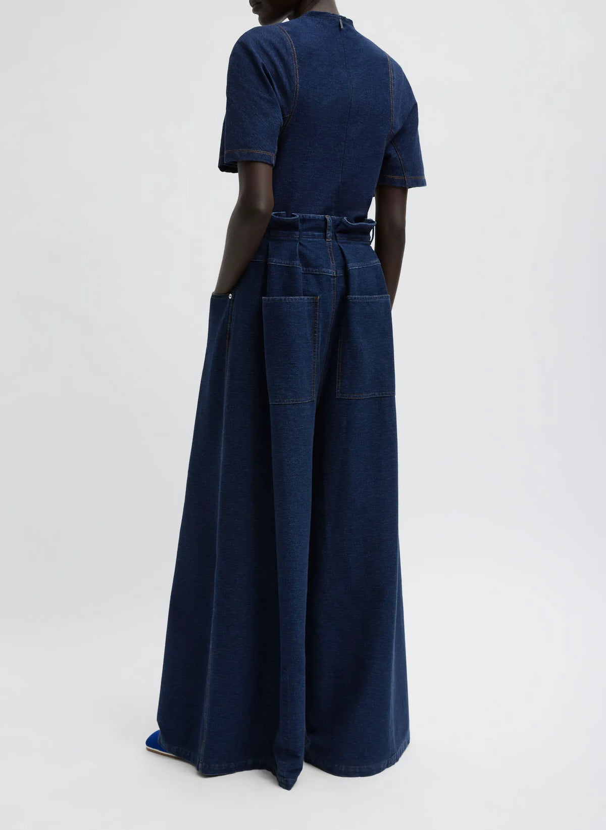 Indigo Barre Denim Knit Walker Wide Leg Jean