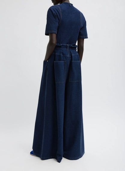 Indigo Barre Denim Knit Walker Wide Leg Jean