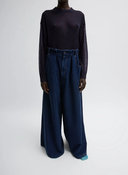 Indigo Barre Denim Knit Walker Wide Leg Jean