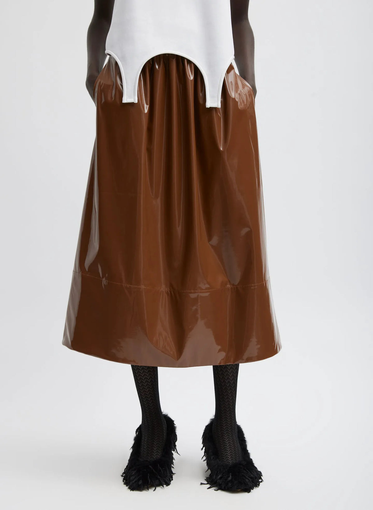 Light Weight Patent Smocking Waistband Full Skirt
