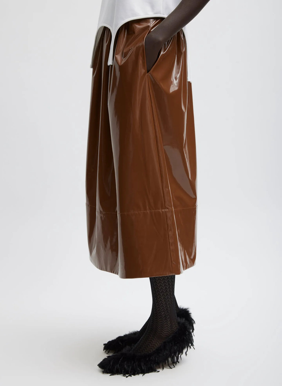Light Weight Patent Smocking Waistband Full Skirt