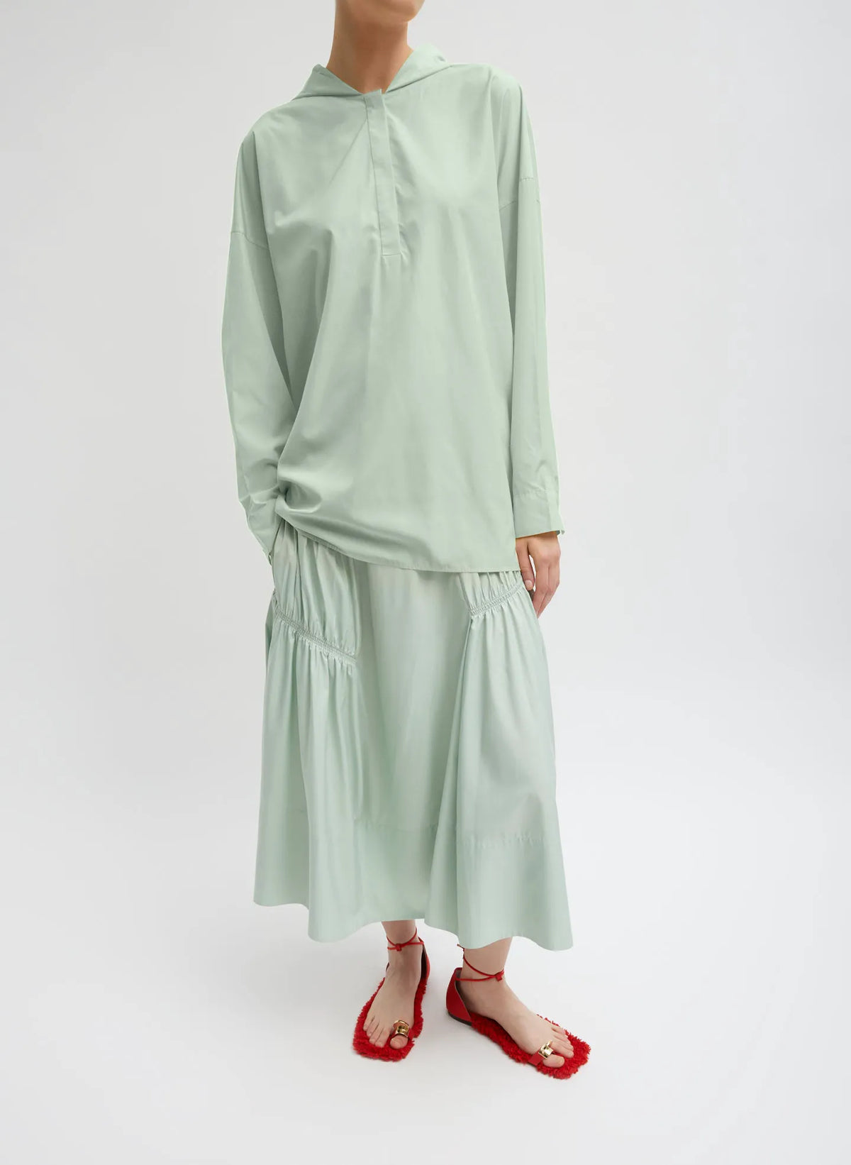 Shirred Nylon Paneled Skirt