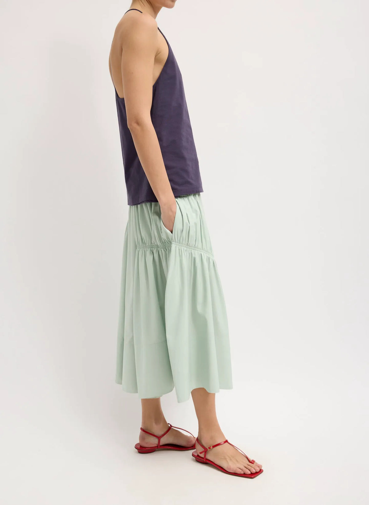 Shirred Nylon Paneled Skirt