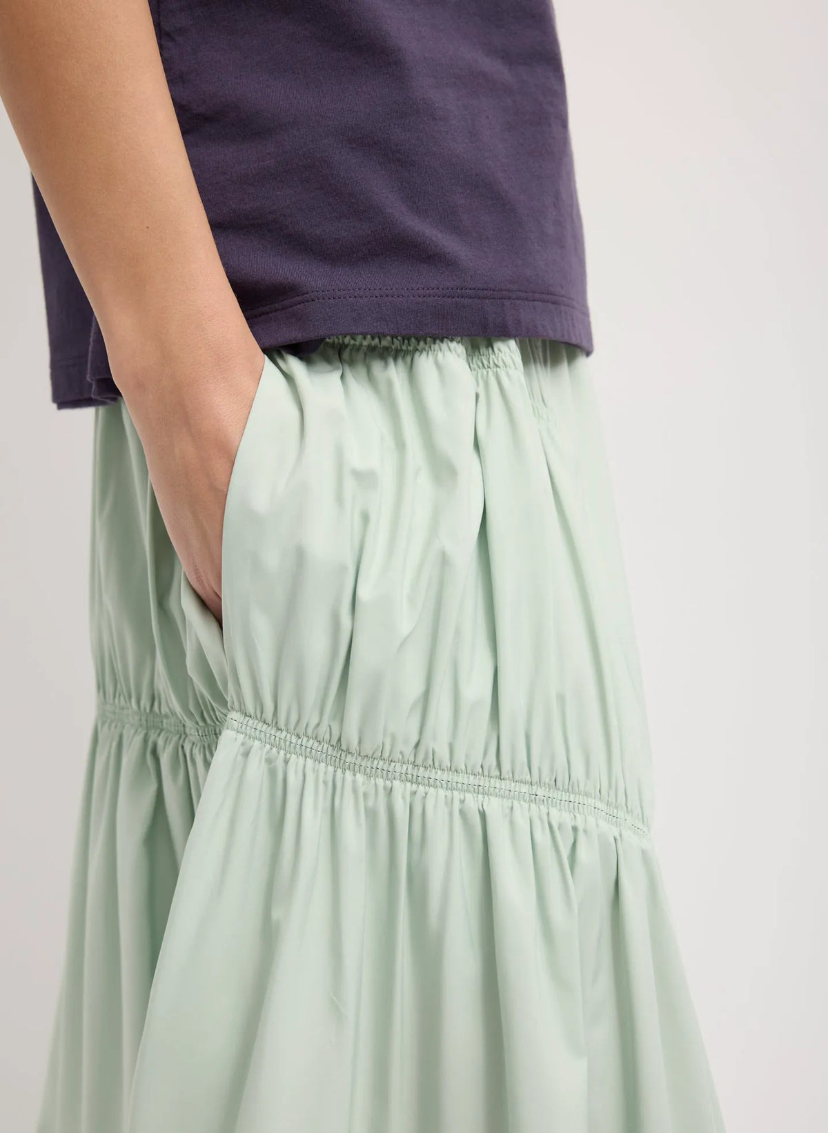 Shirred Nylon Paneled Skirt