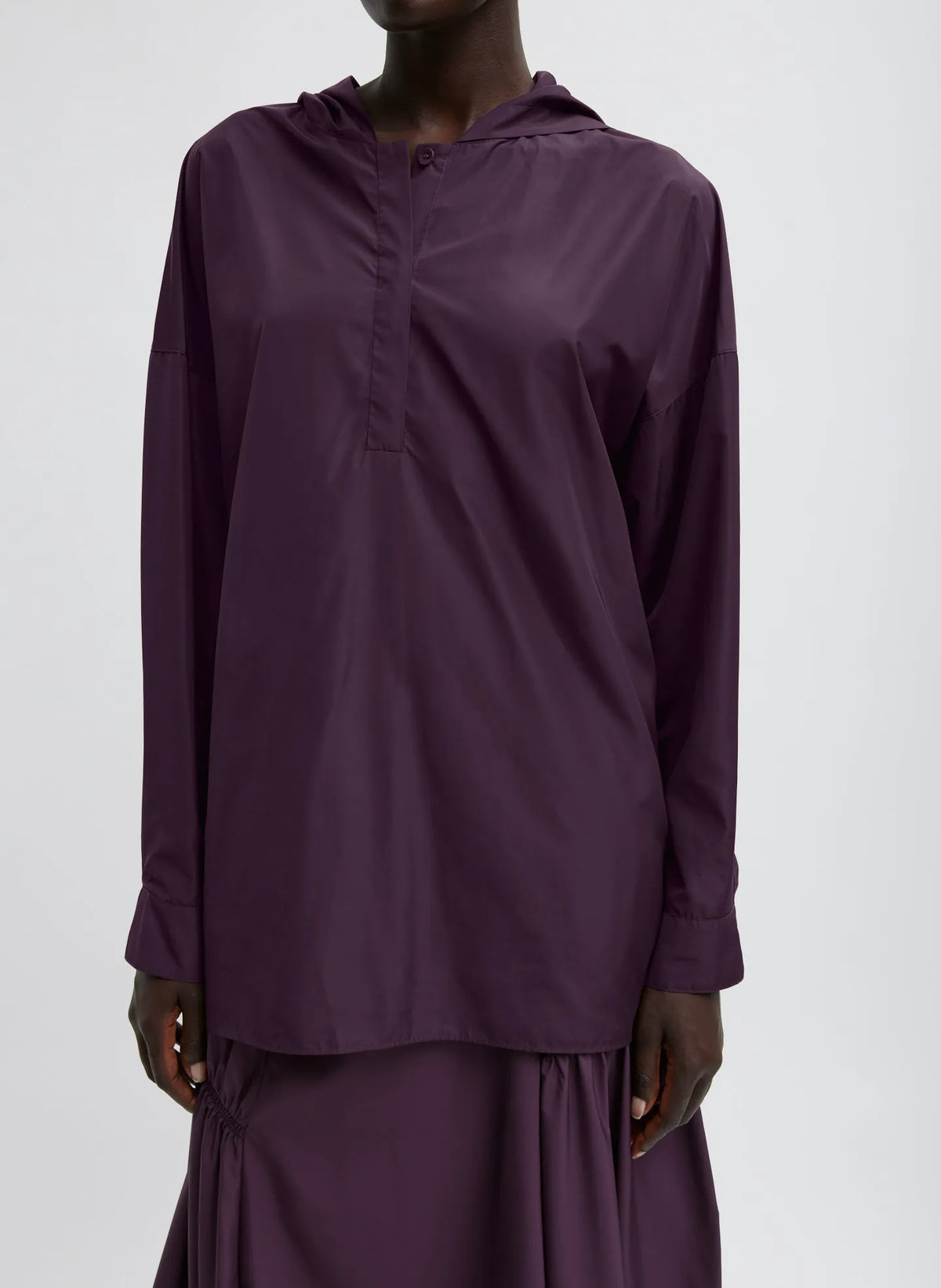 Shirred Nylon Hoodie With Cocoon Back