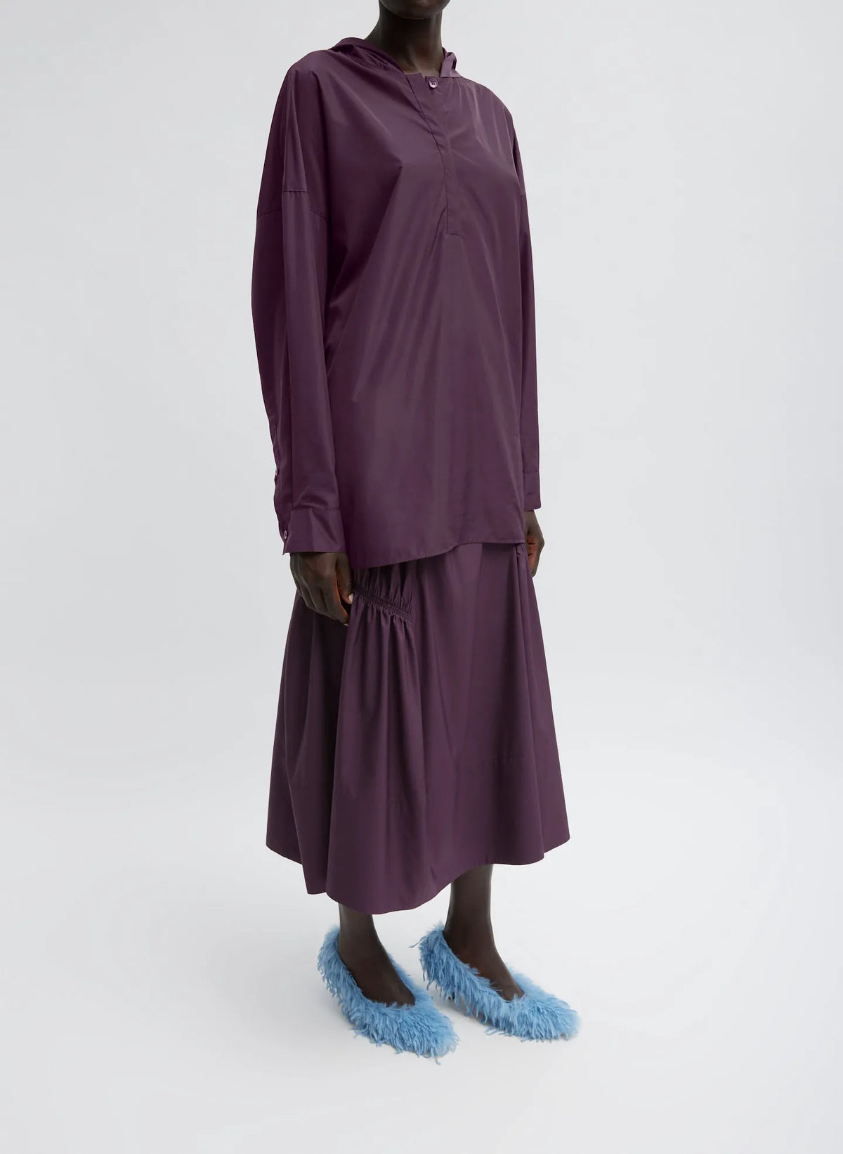 Shirred Nylon Hoodie With Cocoon Back