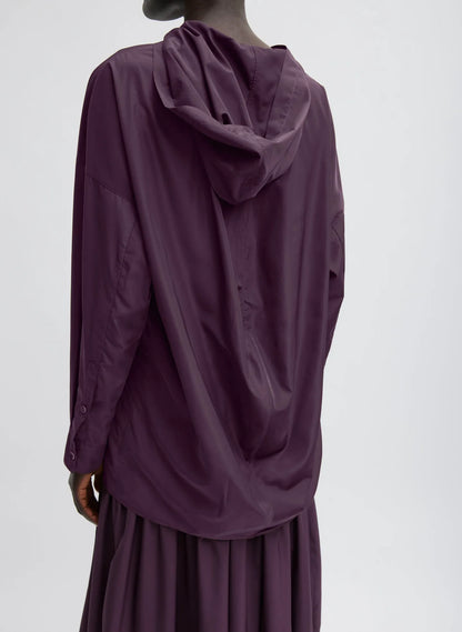 Shirred Nylon Hoodie With Cocoon Back