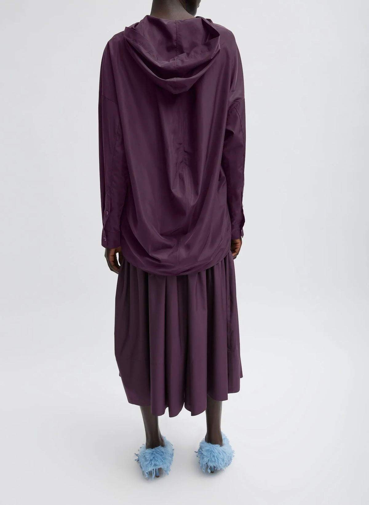 Shirred Nylon Hoodie With Cocoon Back