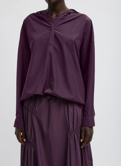 Shirred Nylon Hoodie With Cocoon Back