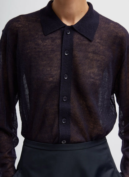 Sheer Sweater Polo Button Cardigan