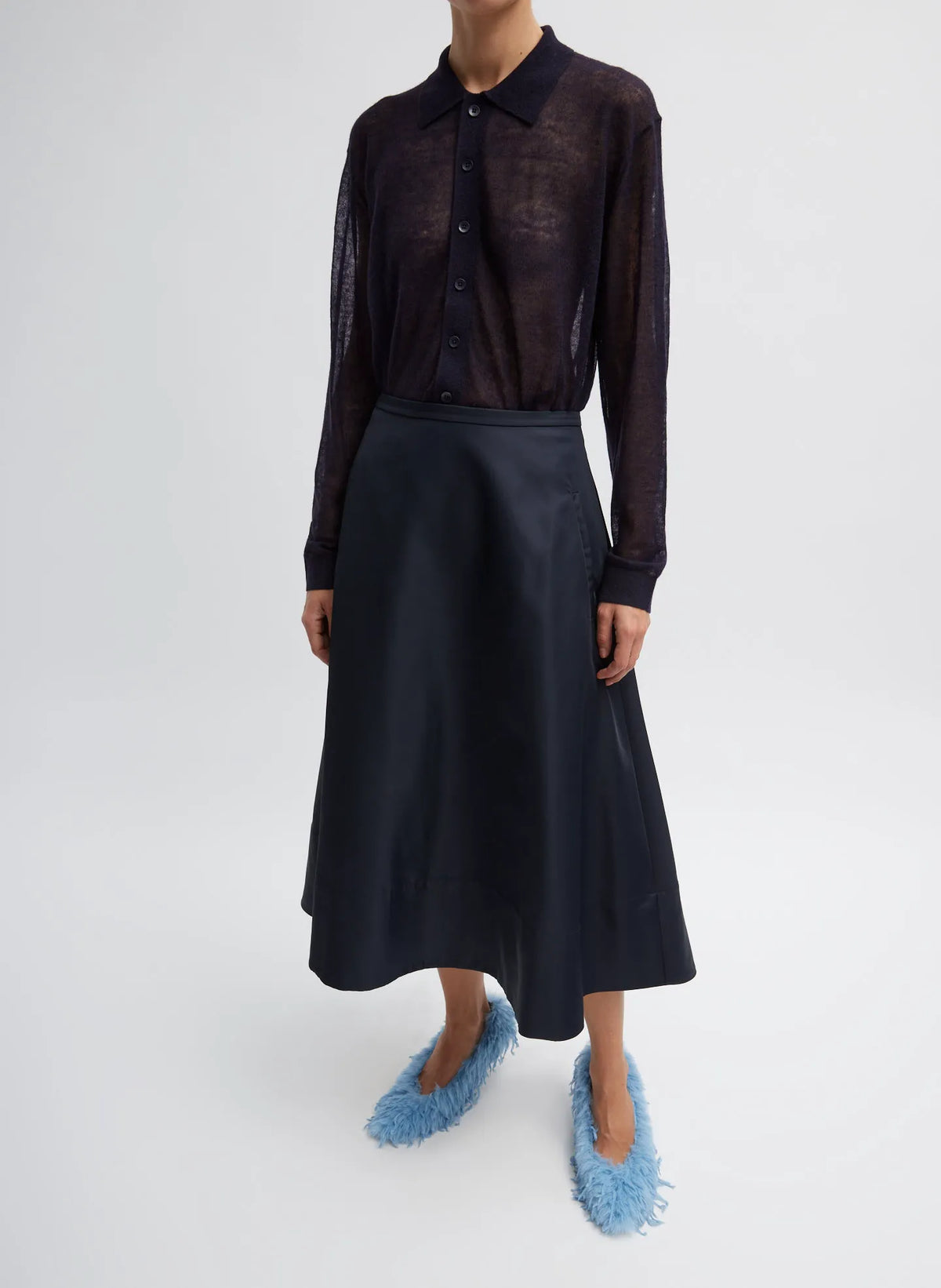 Sheer Sweater Polo Button Cardigan
