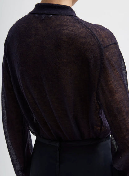 Sheer Sweater Polo Button Cardigan