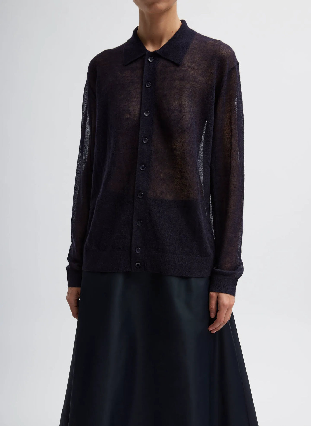 Sheer Sweater Polo Button Cardigan