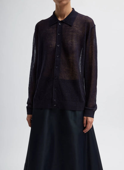 Sheer Sweater Polo Button Cardigan