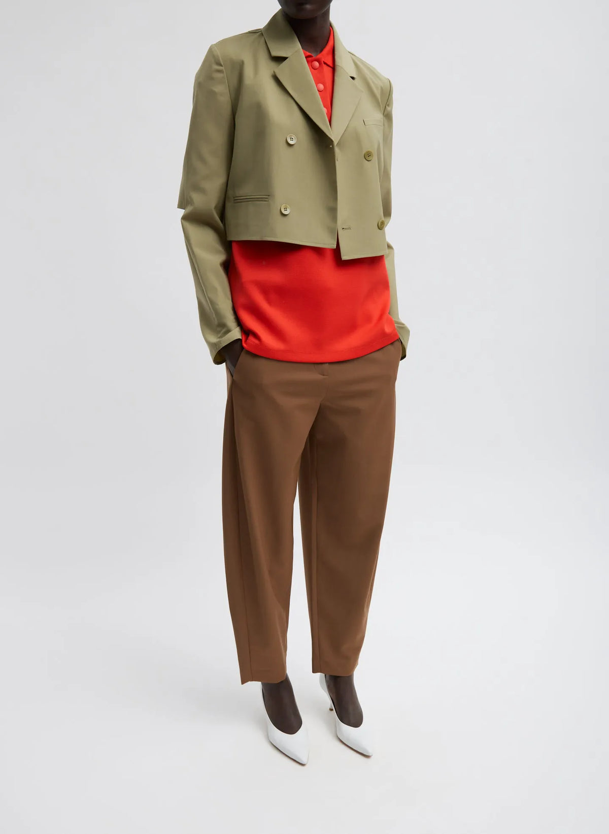 Tropical Wool Cropped Lean Double Breasted Shirt Jacket