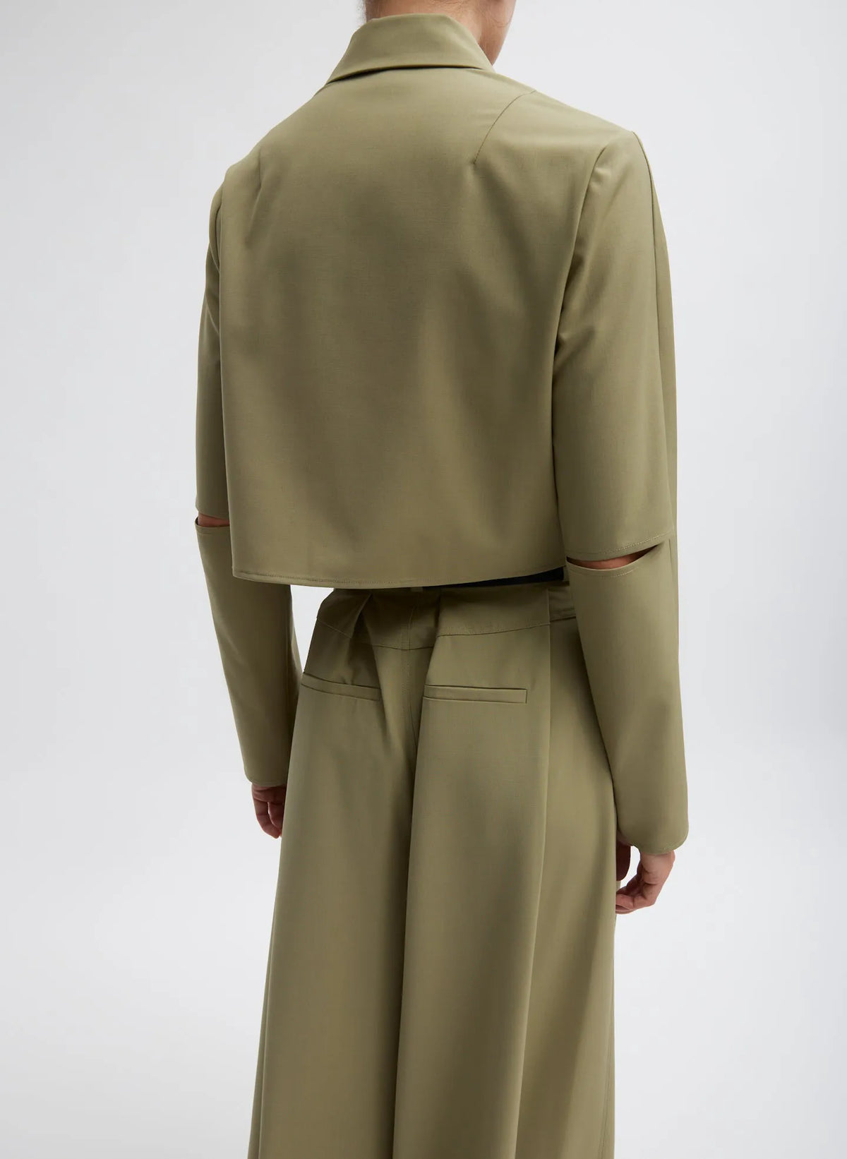 Tropical Wool Cropped Lean Double Breasted Shirt Jacket