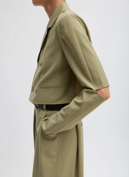 Tropical Wool Cropped Lean Double Breasted Shirt Jacket